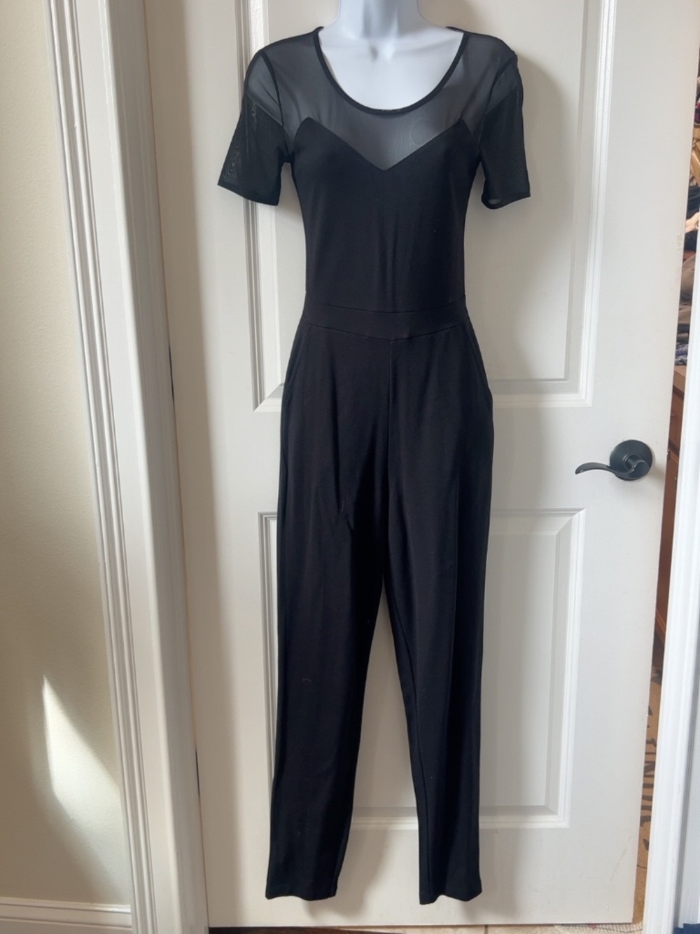 French Connection Black Illusion Mesh Sweetheart Jumpsuit US 4 NWT